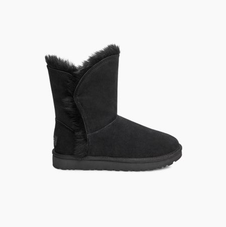 UGG Classic Short Fluff High-Low Black Boots for Women (XUFT02387)